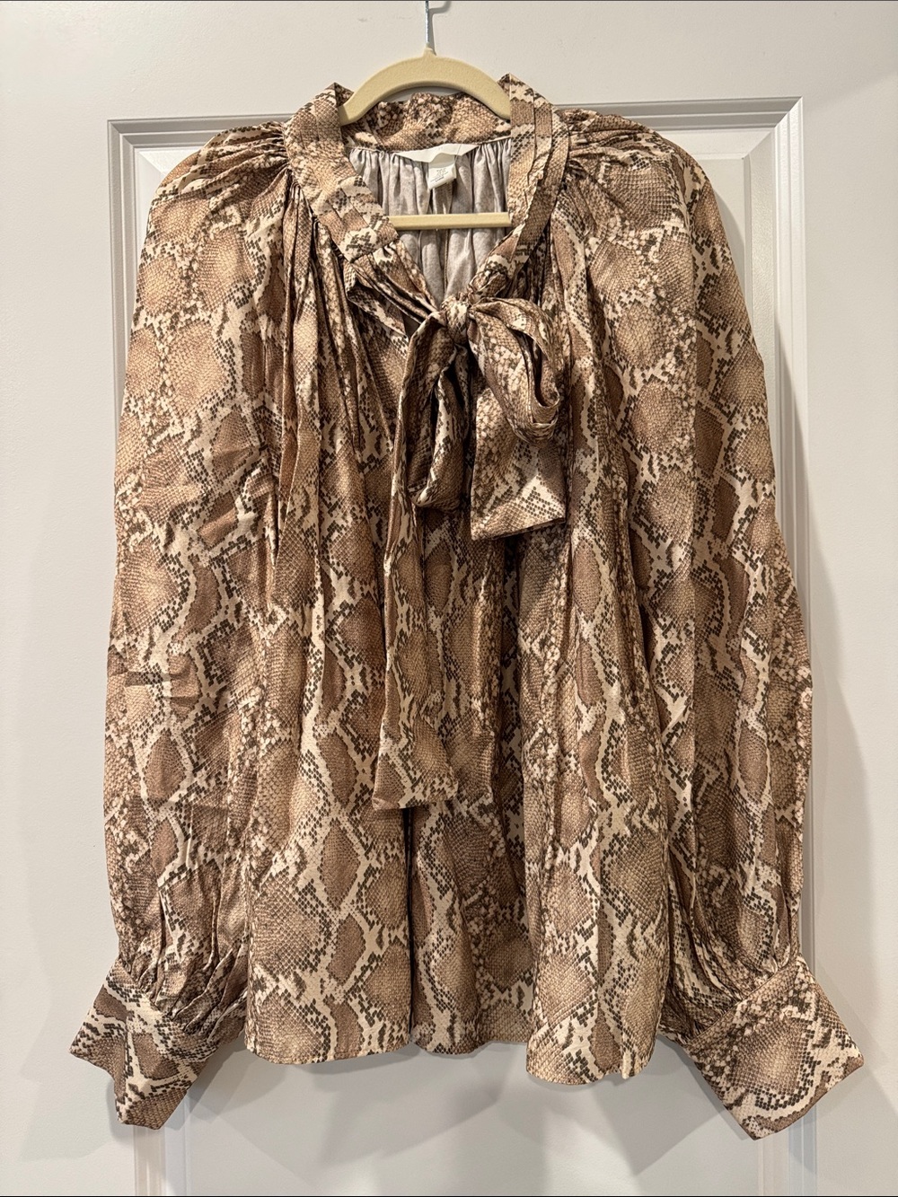 H&M Snake-Print Tie-Neck Blouse XL